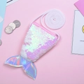 Pink and white mermaid tail sequin coin purse with holographic fin and shoulder rope - Pink