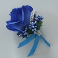Blue silk rose boutonniere with decorative berries and rhinestones for wedding decor - Corsage / No.12 Royal Blue