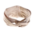 Macro detail of bohemian tie-dye elastic headband showing soft knit fabric and knot design - Khaki Tie-Dye