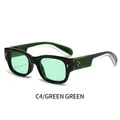 Chic square sunglasses with green frames and green lenses featuring metal rivets - Green Frame Green Lenses (C4/GREEN GREEN)