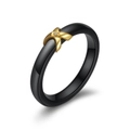Bague minimaliste en céramique noire en forme de X avec plaqué or et diamant - US 7 / Noir