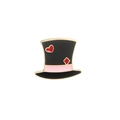 Cartoon style gentleman top hat enamel brooch with red heart and pink ribbon detail - Heart Black Top Hat