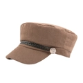 Bruine corduroy schipperspet met zwart gevlochten leren bandje en zilveren knopen - M (56-58cm) / Khaki