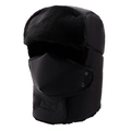 Winter thermal trapper hat with removable mask and fleece lining for outdoor protection - One Size / Black