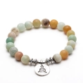 Détail macro du bracelet en perles amazonite 8mm avec pendentif Bouddha argenté - Style Bouddha (Style B)