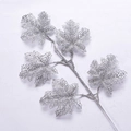 Foglie finte argento glitterate per decorazione albero di Natale con angolazione a 45 gradi - Argento