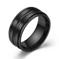 Anillo minimalista de 8mm en acero inoxidable negro con doble acabado mate y ranuras - US 7 / Negro de Humo