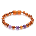 Baltic amber and purple amethyst baby bracelet featuring smooth round beads and screw clasp - Amethyst Amber