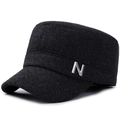 Dark grey winter cadet cap for men made of thick wool blend with metallic letter detail - Adjustable / Dark Gray