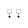 Pendientes de plata S925 estilo gato con borlas largas y colgantes de campana - Cobre / Oro Blanco