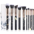 10-piece black marble makeup brush set with rose gold metal and matching storage tube - Cylinder Case / Black