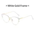 Chic cat eye blue light blocking glasses with white and gold metal frame finish - White Gold Frame