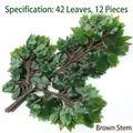 Artificial banyan leaves with glue coating, 12 stems pack, 42 leaves per brown stem - Glue-coated Banyan with Brown Stem