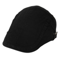 Classic black flat cap for men with adjustable side metal buckle and fine stitching details - Adjustable / Black