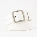 Cintura da donna in pelle bianca con fibbia quadrata argentata, accessorio elegante - 110*3.2 / Bianco+Fibbia Argentata