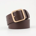 Cintura in pelle marrone scuro da donna con fibbia quadrata minimalista in metallo dorato - 100cm / Caffè+Fibbia Dorata