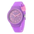 Dettaglio dell'orologio in silicone viola con numeri arabi rosa per bambini - Viola