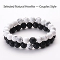 Bracciali di coppia con perle da 8mm in howlite bianca e pietra lavica nera - Pietra Lavica e Turchese Bianco (Set di Coppia/2Pcs)