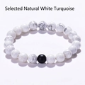 Bracciale di perle in turchese bianco naturale da 8 mm con perla singola in agata nera - Turchese Bianco Naturale (Singolo)