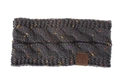 Detailed cable knit pattern on dark grey tweed headband with brown C.C leather tag - Deep Grey Marl