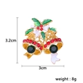 Christmas holly berry and gold bell brooch with green rhinestones, 3.2cm size - Small Bell