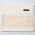 Off-white cashmere-like long scarf with fringes and minimalist logo tag detail - Milk White
