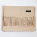 Soft beige faux cashmere scarf with fringe tassels and luxury material label - Khaki