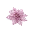 Close-up of pink 15cm Christmas flower decoration with hollow mesh petals and glitter finish - 15CM / Pink