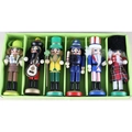Set di 6 decorazioni natalizie schiaccianoci in legno in una scatola regalo verde - Set da 6 / Colorato