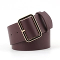Brown leather wide belt with a gold rectangular buckle on a clean white background - Coffee / 105