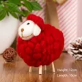 Red wool felt sheep figurine with wooden legs Christmas decoration 12cm height - Red