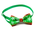 Christmas pet bowtie with green snowflake ribbon and red layer for small dogs - 1*(20-36)CM / Gold Trim Snowflake Green Ribbon (VN094-1)