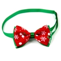 Christmas pet bowtie with red snowflake patterns and adjustable green strap for small dogs - 1*(20-36)CM / Cherry Snowflake Red Ribbon (VN098-3)
