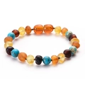 Multicolor amber and turquoise teething bracelet with secure screw clasp for babies - Turquoise Multicolor Bracelet