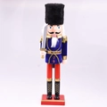 38cm wooden nutcracker soldier in blue jacket and red pants holding a silver sword - Soldier with Sword / Blue