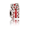 Christmas gift box alloy charm bead in silver and red enamel for DIY bracelet - Silver Base Red Gift Box