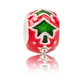 Détail macro de perle sapin de Noël en émail rouge avec zircon pour bracelets DIY - Sapin de Noël à Pois Rouges