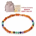 Bernstein-Babyhalskette mit bunten Natursteinen, Geschenkbeutel und Zertifikat - Matte Bernstein Mehrfarben-Stil
