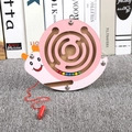 Pink snail wooden magnetic bead maze puzzle for children's educational early learning - Snail