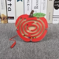 Educational red apple magnetic wooden maze toy with beads and stylus for kids - Apple