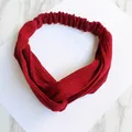 Elastic knitted cross headband in deep red ribbed fabric for women hair accessory - Knitted Wine Red