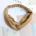 Knitted khaki twist knot headband with elastic back for women casual hair styling - Camel Knit