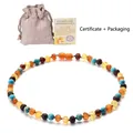 Collier pour bébé en ambre de la Baltique et turquoise avec pochette et certificat - Collier d'Ambre Multicolore Style Turquoise
