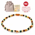 Collana per neonati in ambra naturale e turchese con certificato e sacchetto di lino - Collana di Ambra Multicolore Stile Malachite