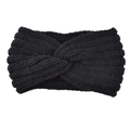 Handmade black knitted headband with twist knot design for winter ear protection - Black