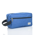 Blue fabric toiletry bag with black handle and beard reverence tag on white background - 300D Frosted Royal Blue With Side Handle (BEARD REVERENCE)