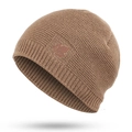 Winter khaki knitted maple leaf beanie for men with thick fleece lining for warmth - Khaki Hat