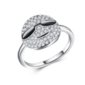 Detailed view of silver ring with white zircon paving and cool emoji sunglasses design - US 6 / Sunglasses Emoji