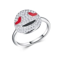 Détail de la bague emoji aux yeux en cœur avec zircons blancs et émail rouge brillant - Emoji Yeux en Cœur