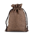 Brown linen drawstring bag with natural fabric texture shown on white background - Dark Coffee